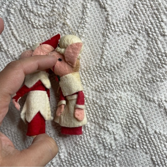 Vintage Mid Century Felt Mouse Christmas Ornaments Mr. Mrs Claus - Picture 3 of 5